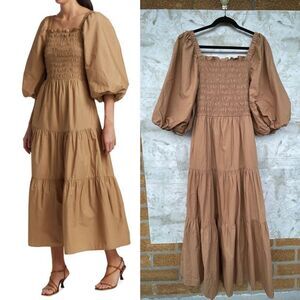 SEA Claudine Puff-Sleeve Smocked Dress size 6